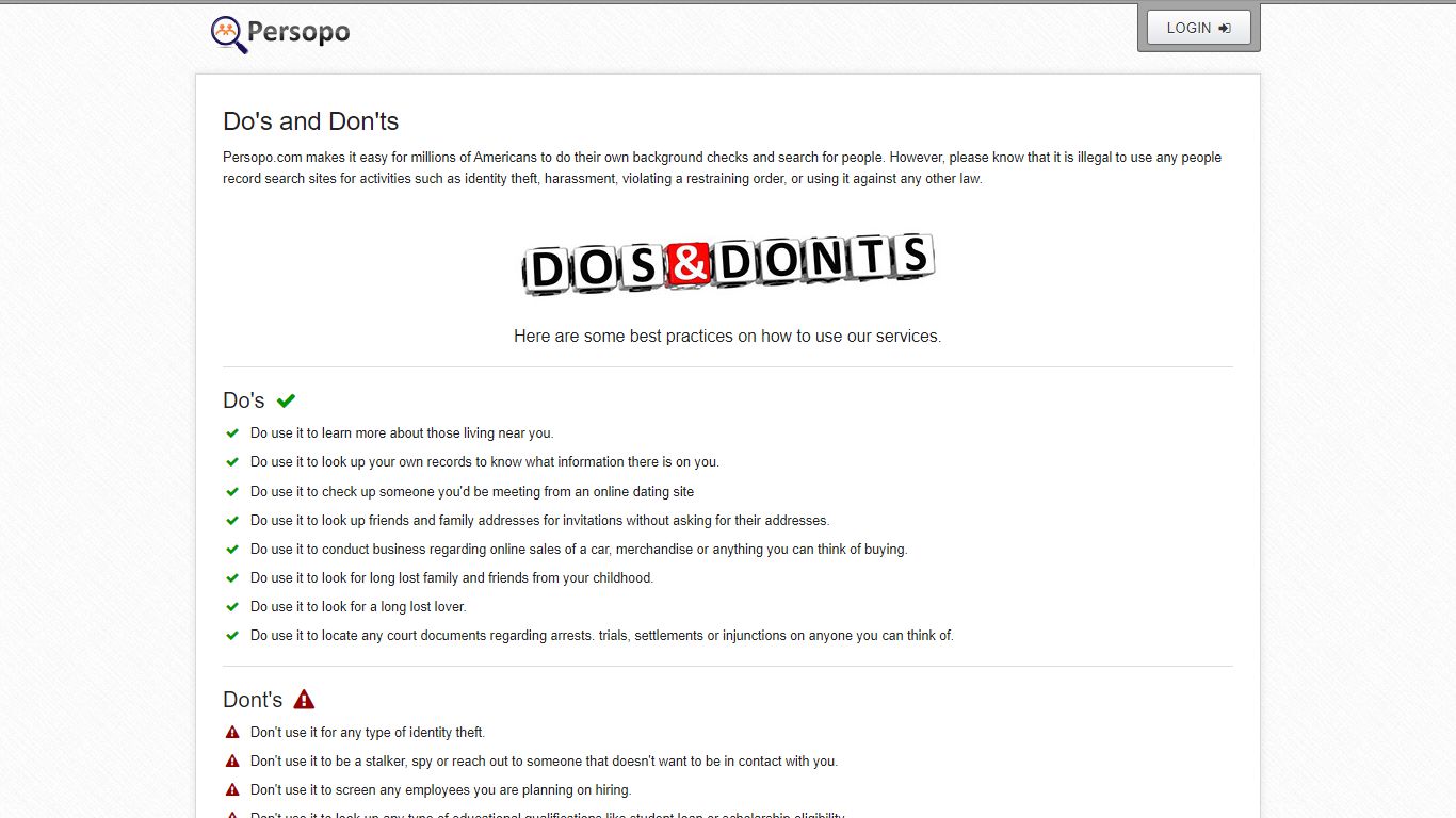 Do's and Don'ts - Persopo People Search